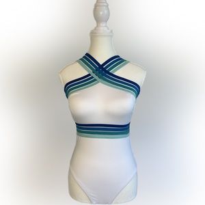 Kenneth Cole white with blue band one piece swimsuit. Size 6. BRAND NEW.